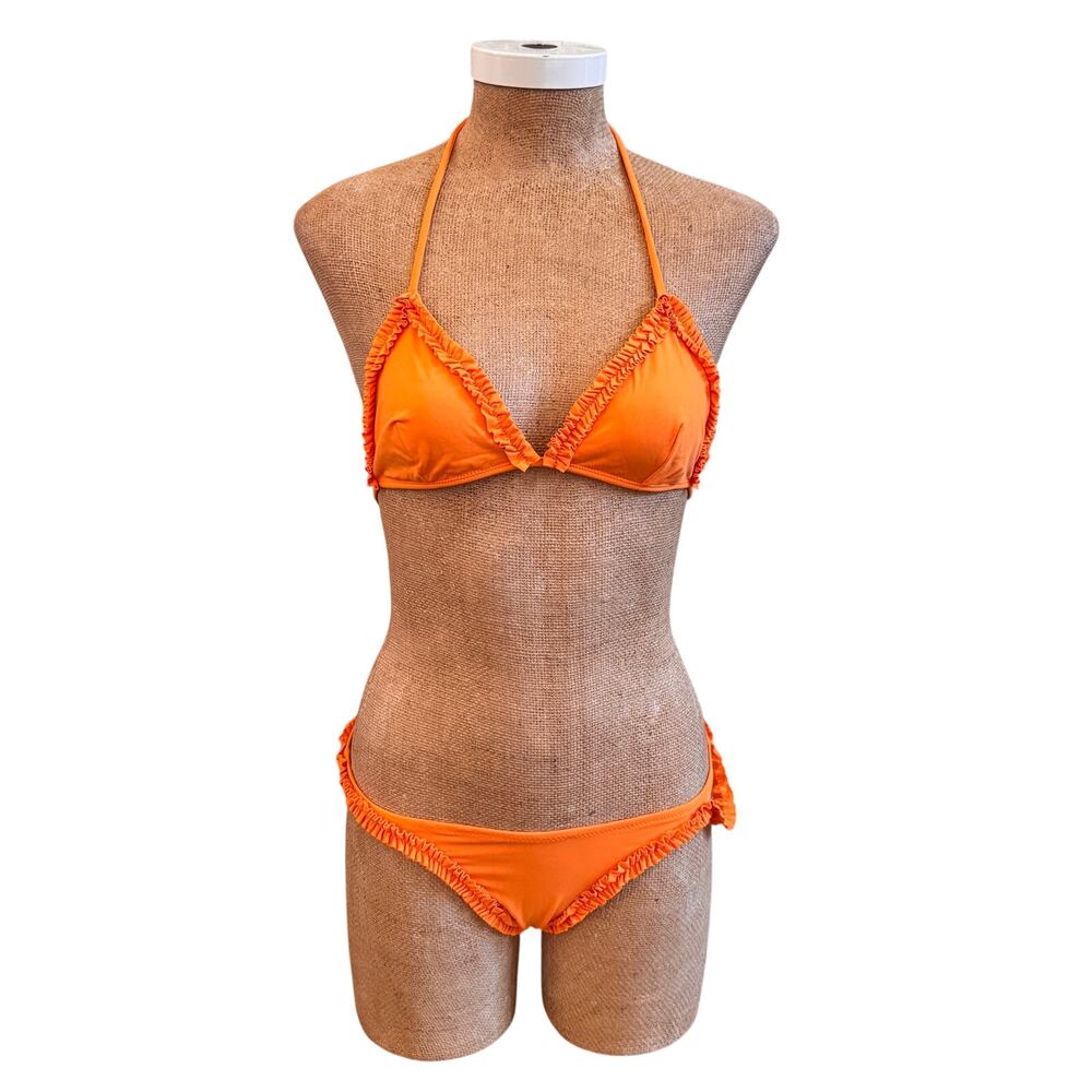 Moschino Mare Heart Triangle Top Bikini Swim Bathing Suit Low Rise Bottom Medium